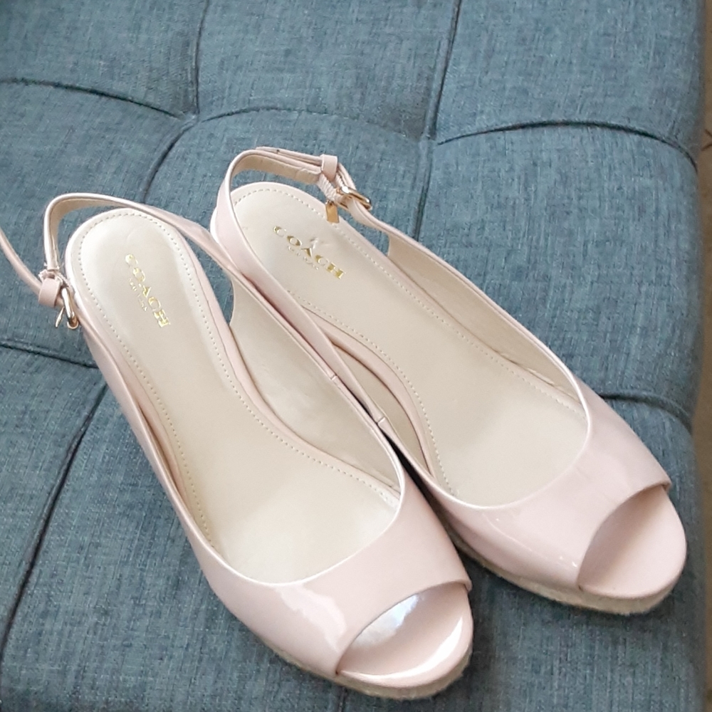 Coach patent leather wedge shoes